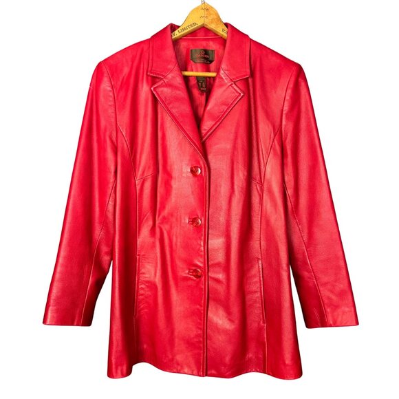Vintage 90s Danier Red Leather Blazer Jacket | Genuine Leather Coat Small - Picture 1 of 13